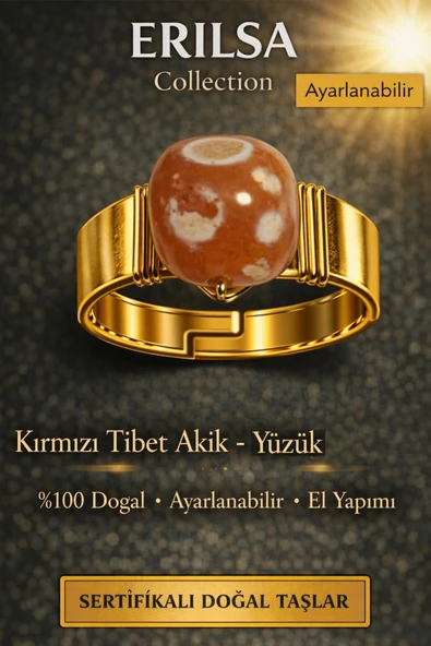 Sertifikalı Kırmızı Tibet Akik Yüzük Doğal Taş Yüzük Ayarlanabilir El Yapımı Enerji Taşı ürün görseli 1