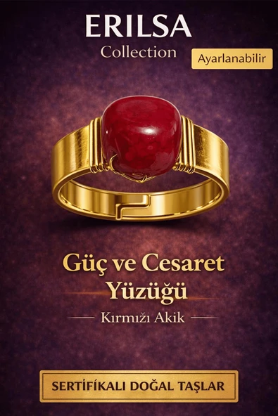 Sertifikalı Kırmızı Akik Doğal Taş Yüzük – Güç ve Cesaret Enerji Ayarlanabilir ürün görseli 1