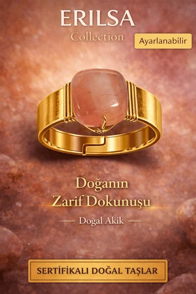 Sertifikalı Doğal Akik Taşı Yüzük Ayarlanabilir El Yapımı Doğal Taş Yüzük ürün görseli 1