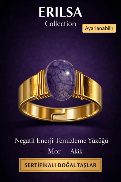 Sertifikalı Mor Akik Doğal Taş Yüzük – Negatif Enerji Temizleme Ayarlanabilir ürün görseli 1