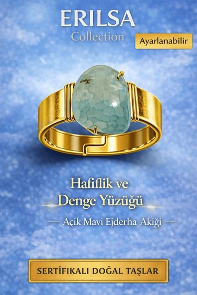 Sertifikalı Hafiflik ve Denge Yüzüğü Açık Mavi Ejderha Akik Doğal Taş Yüzük Ayarlanabilir ürün görseli 1