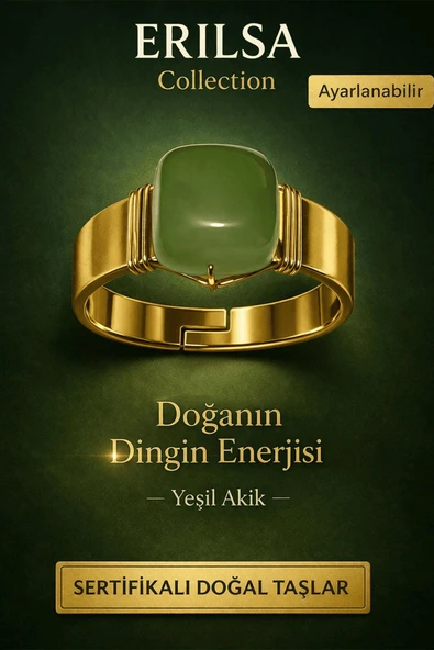 Sertifikalı Yeşil Akik Doğal Taş Yüzük – Doğanın Dingin Enerjisi Ayarlanabilir ürün görseli 1