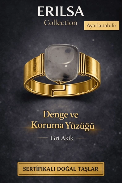 Sertifikalı Gri Akik Yüzük Doğal Taş Ayarlanabilir El Yapımı Taş Yüzük ürün görseli 1