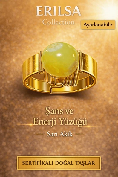 Sertifikalı Sarı Akik Doğal Taş Yüzük – Şans ve Enerji Ayarlanabilir El Yapımı ürün görseli 1