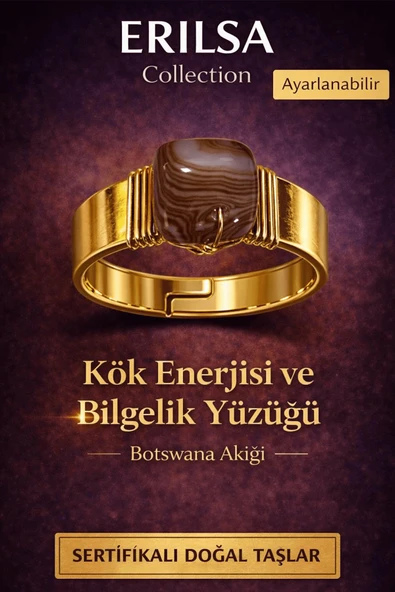 Sertifikalı Botswana Akik Doğal Taş Yüzük – Kök Enerjisi ve Bilgelik Ayarlanabilir ürün görseli 1