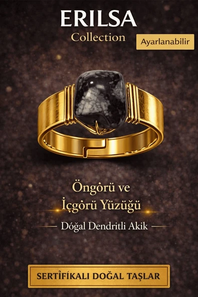 Sertifikalı Öngörü ve İçgörü Yüzüğü Dendritli Akik Doğal Taş Yüzük Ayarlanabilir El Yapımı ürün görseli 1