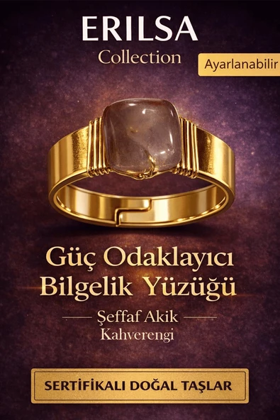 Sertifikalı Şeffaf Kahverengi Akik Doğal Taş Yüzük – Güç Odak Bilgelik Ayarlanabilir ürün görseli 1