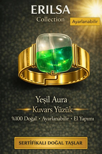 Sertifikalı Yeşil Aura Kuvars Yüzük Doğal Taş Yüzük Ayarlanabilir El Yapımı Enerji Taşı ürün görseli 1