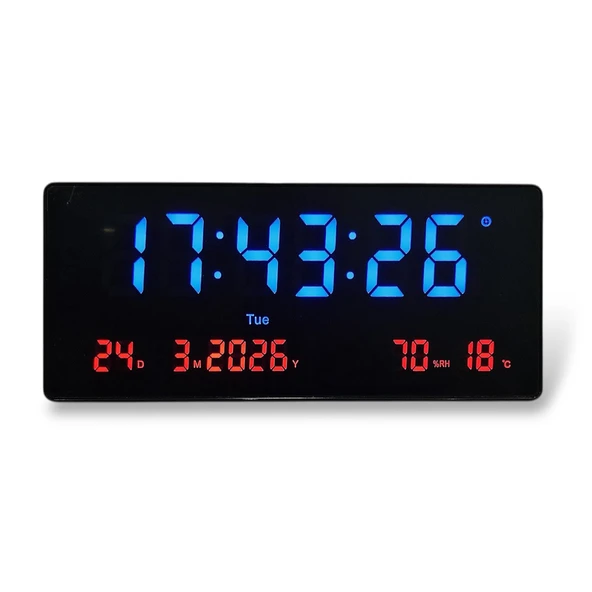 Upway 15×36 cm Büyük HD LED Dijital Duvar Saati – Alarm Tarih Sıcaklık Nem ürün görseli 1