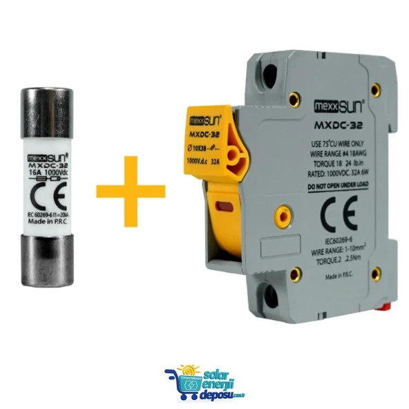 DC Sigorta + Sigorta Yuvası (32A 1000V) - 12 adet ürün görseli 1