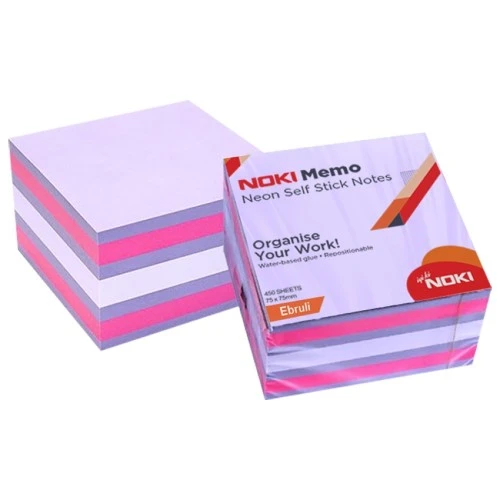 Noki Yapışkanlı Not Kağıdı Küp 450 Yaprak 75X75Mm Neon Ebruli 12014-44 ürün görseli 1