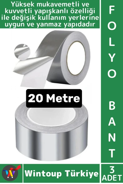 #FolyoBant Su Isıya Dayanıklı Soba Boru Tamir Yama Güçlü Alüminyum Yanmaz Folyo Bant 20 Metre 3 Adet ürün görseli 1