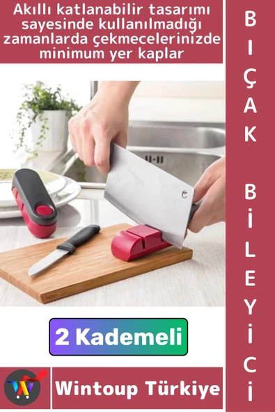 #BıçakBileyici Ergonomik Tutuş Kaymaz Taban İnce Kaba Bileme 2 Kademeli Katlanabilir Bıçak Bileyici ürün görseli 1
