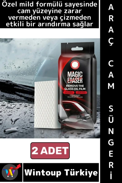 #OtoSünger Kendinden Deterjanlı Oto Ön Arka Cam Ayna Yüzeyi Çizmez Yağ Film Temizleme Süngeri 2 Adet ürün görseli 1