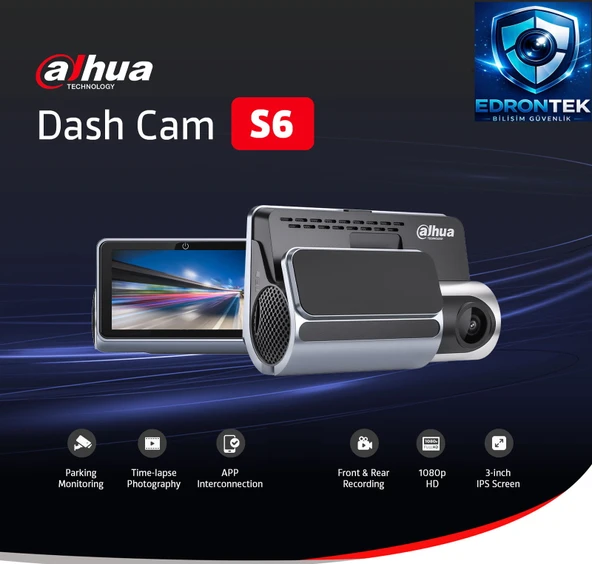 Dahua S6 Dashcam DHI-DAE-HC1311GWV-S6 Araç Kamerası - 2 Kamera - Ekran ürün görseli 1