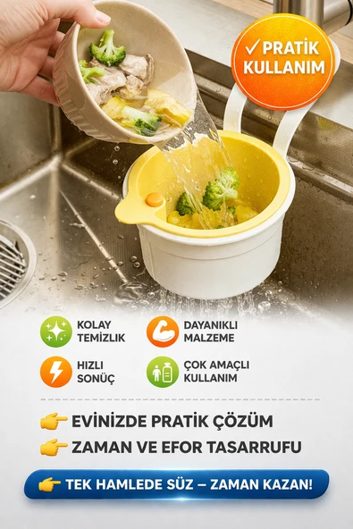 Musluk Askılı Lavabo Süzgeci Makarna Sebze Süzme Gider Filtresi Pratik Mutfak Sepeti Renkli ürün görseli 1