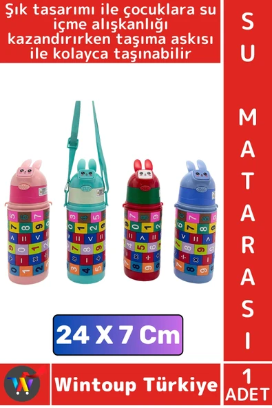 #SuMatarası Ofis Okul Çocuk Su İçme Alışkanlığı Eğitici Matematik Oyunlu Pipetli Askılı Su Matarası ürün görseli 1