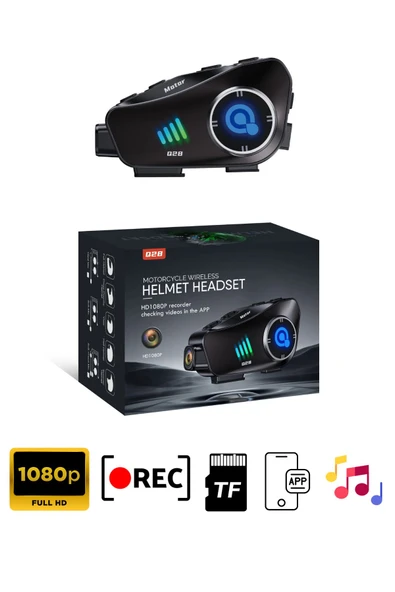 Q28 İntercom Kameralı HD 1080P Kameralı Kask Kulaklık Su Geçirmez 32GB Hafıza Kartlı ürün görseli 1