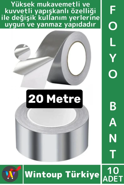#FolyoBant Isıya Dayanıklı Soba Boru Tamir Yama Güçlü Alüminyum Yanmaz Folyo Bant 20 Metre 10 Adet ürün görseli 1