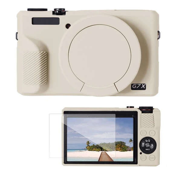 K&F CONCEPT K&F Canon G7X Mark III Uyumlu Silikon Kılıf + Ekran Koruyucu / KREM ürün görseli 1