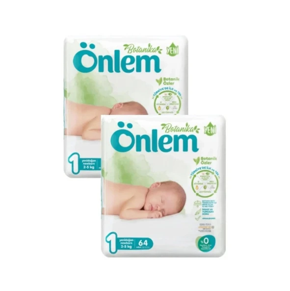 Önlem Botanika Bebek Bezi 1 Beden Yenidoğan 2 - 5 Kg 64 Lü x 2 Paket ürün görseli 1