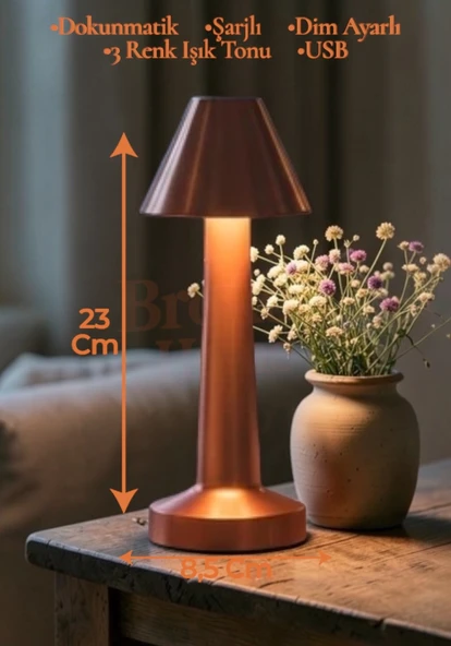 Dokunmatik Masa Ve Gece Lambası Dokunmatik Lamba Abajur Led Şarjlı Masa Lambası Ledli Rose Gold 23cm ürün görseli 1