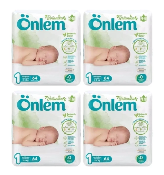 Önlem Botanika Bebek Bezi 1 Beden Yenidoğan 2 - 5 Kg 64 Lü x 4 Paket ürün görseli 1