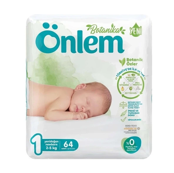 Önlem Botanika Bebek Bezi 1 Beden Yenidoğan 2 - 5 Kg 64 Adet ürün görseli 1
