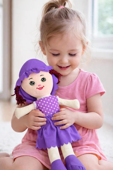 Oyuncak Bez Bebek Özel Yapım Premium Mor 50 cm ürün görseli 1