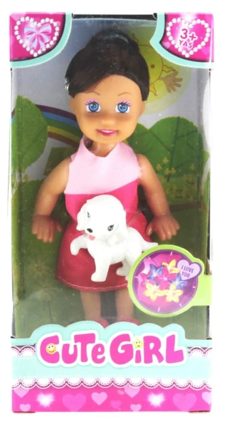 Cute Girl Köpek Figürlü Kumral Mini Bebek ürün görseli 1