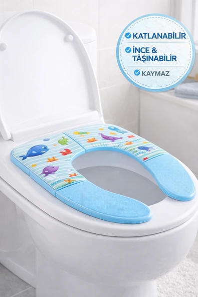 Mavi Katlanabilir Çocuk Klozet Adaptörü Taşınabilir Kaymaz Tuvalet Eğitimi Aparatı ürün görseli 1