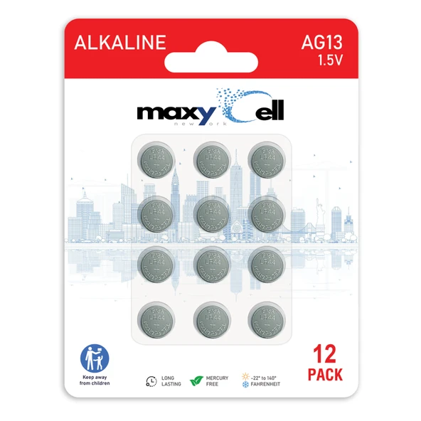 MaxyCell 12 x AG13 LR44 1.5 V Alkalin Düğme Pil ürün görseli 1