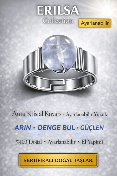 Sertifikalı Aura Kristal Kuvars Yüzük Doğal Taş Ayarlanabilir El Yapımı Şeffaf Tasarım ürün görseli 1