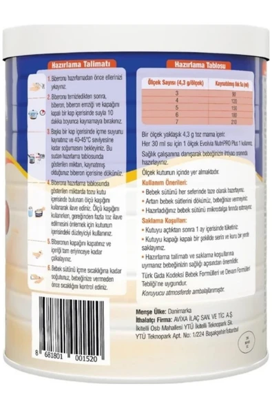 Evolvia Nutri Pro Plus 1 Bebek Sütü 0-6 Ay 400 gr - Resim 3