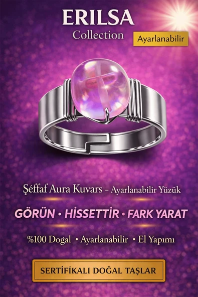 Sertifikalı Şeffaf Pembe Aura Kuvars Yüzük Doğal Taş Ayarlanabilir El Yapımı Parlak Tasarım ürün görseli 1