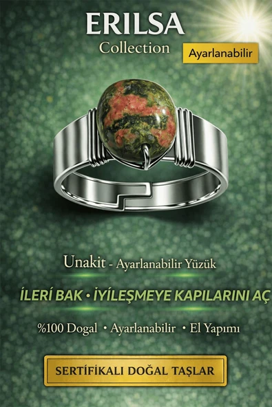 Sertifikalı Unakit Taşı Yüzük Doğal Taş Ayarlanabilir El Yapımı Şifa ve Denge Taşı ürün görseli 1