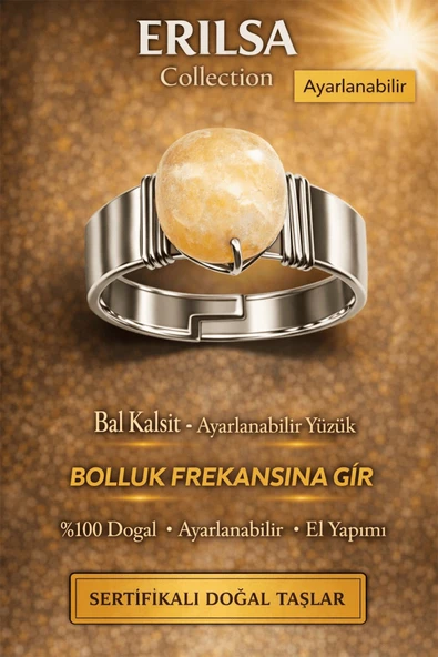 Sertifikalı Ham Bal Kalsit Taşı Yüzük Doğal Taş Ayarlanabilir El Yapımı Şık Tasarım ürün görseli 1