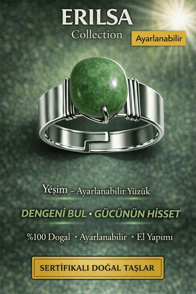 Sertifikalı Yeşim Taşı Yüzük Doğal Taş Ayarlanabilir El Yapımı Şans ve Denge Taşı ürün görseli 1