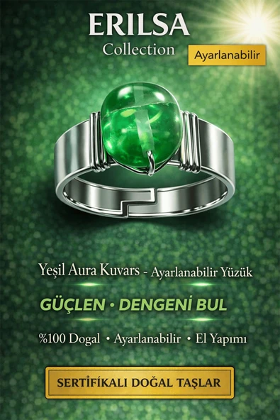Sertifikalı Yeşil Aura Kuvars Yüzük Doğal Taş Ayarlanabilir El Yapımı Şifa Enerji ürün görseli 1