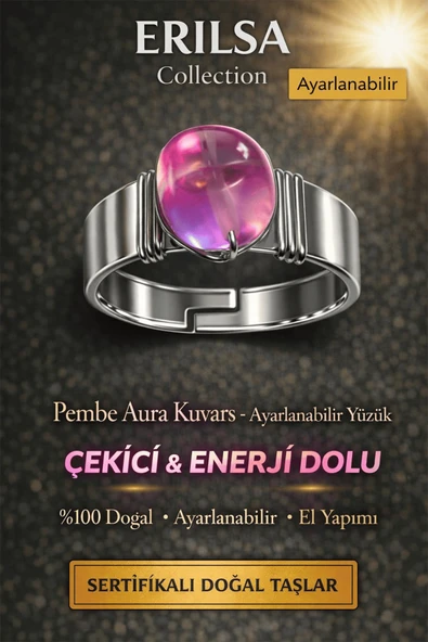 Sertifikalı Pembe Aura Kuvars Yüzük Doğal Taş Ayarlanabilir El Yapımı Şık Tasarım ürün görseli 1