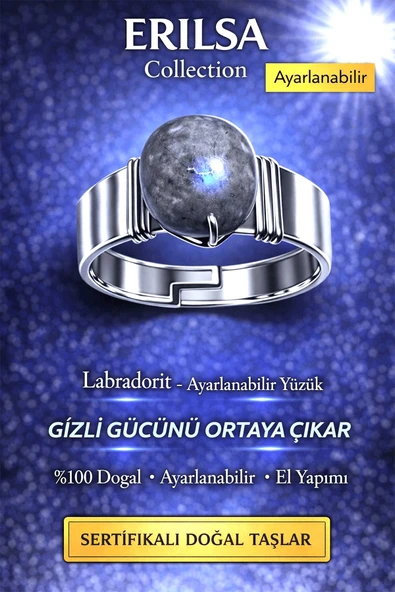 Sertifikalı Labradorit Taşı Yüzük Doğal Taş Ayarlanabilir El Yapımı Gizemli Tasarım ürün görseli 1