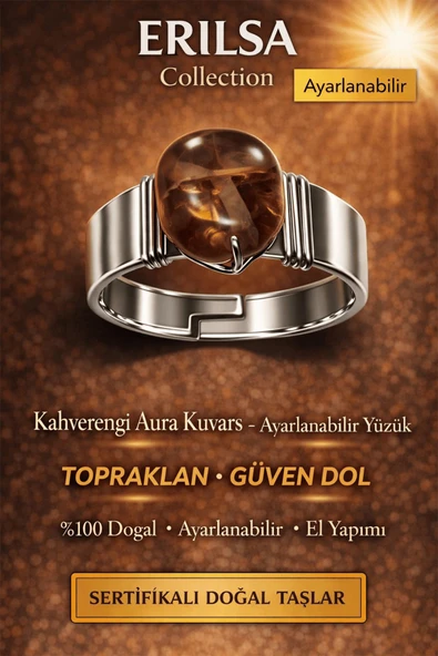Sertifikalı Kahverengi Aura Kuvars Yüzük Doğal Taş Ayarlanabilir El Yapımı Şık Tasarım ürün görseli 1