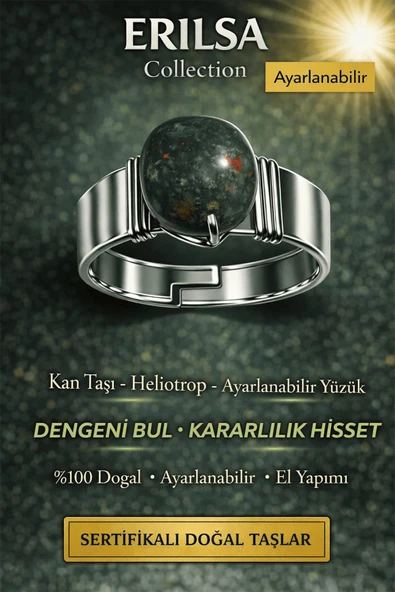 Sertifikalı Kan Taşı Heliotrop Yüzük Doğal Taş Ayarlanabilir El Yapımı Güç Taşı ürün görseli 1
