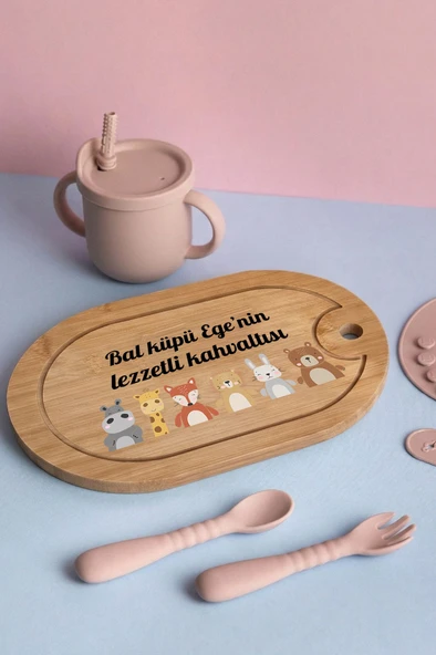 Sevimli Hayvanlar Temalı Kişiye Özel İsimli Bebek Kahvaltı Tepsisi (Figür 1) ürün görseli 1
