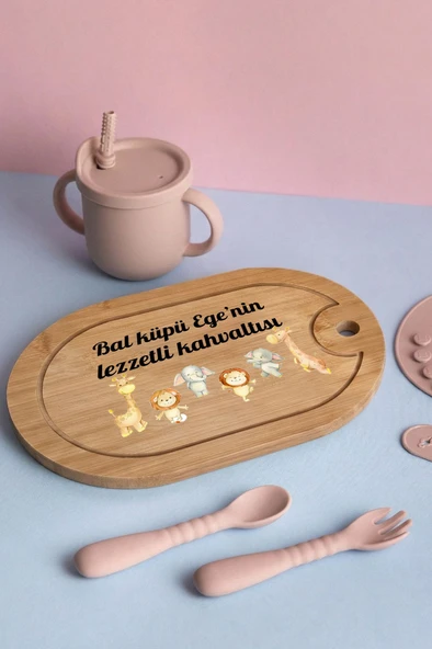 Sevimli Hayvanlar Temalı Kişiye Özel İsimli Bebek Kahvaltı Tepsisi (Figür 3) ürün görseli 1