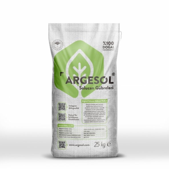 Argesol Tarım 100 Doğal Katı Solucan Gübresi 25 Kg ürün görseli 1