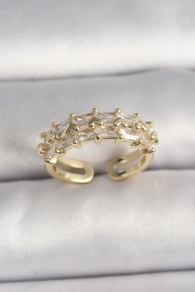 Pirinç Gold Renk Zirkon Taşlı Ayarlanabilir Yüzük ürün görseli 1