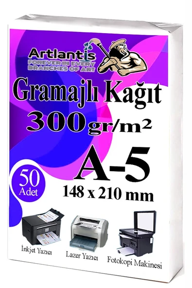 A5 Gramajlı Fotokopi Kağıdı 50 Adet 300 gr Sertifika Kağıdı Kalın Kağıt Baskı Tüm Yazıcılara Uyumlu 14.8x21cm Ofis Büro ürün görseli 1