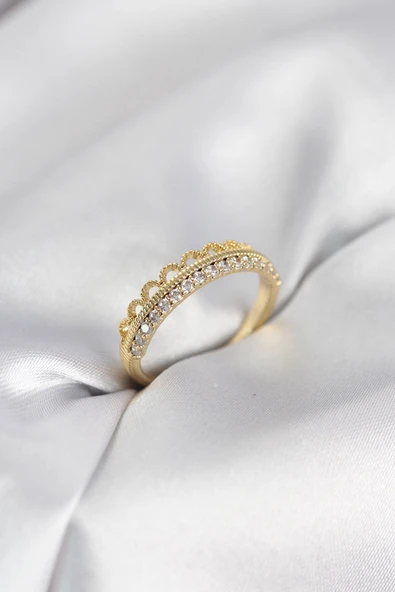 Motif Desenli Gold Renk Zirkon Taşlı Kadın Yüzük ürün görseli 1