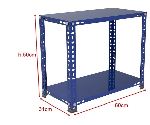 2 Katlı Renkli Çelik Raf Sehpa - Atölye, Depo, Ofis Sehpası  Kırmızı 31x60 cm 50 cm ürün görseli 1